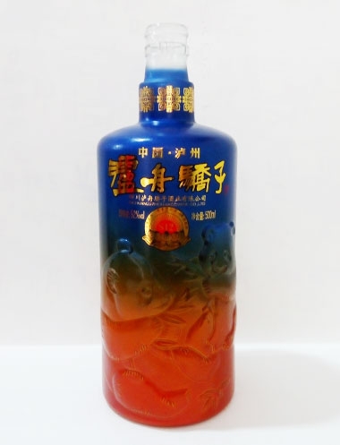 百色泸州娇子喷釉烤花玻璃酒瓶